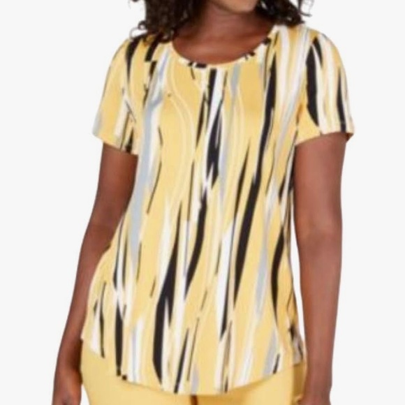 IM Collection Printed Scoop-Neck Top Yellow Solano Stripe size 2X multi color - Picture 6 of 11